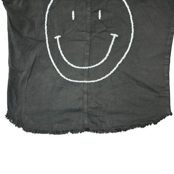 Elan Dolly Jacket Shirt Top Button Fray Women's Extra Small Black Smiley Shacket - Picture 11 of 15